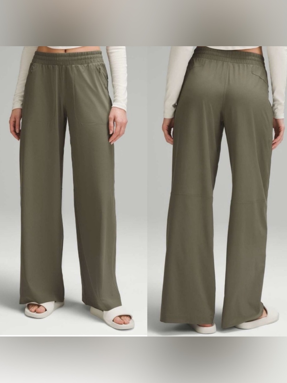 Lululemon Wide Leg Mid Rise Pants Olive